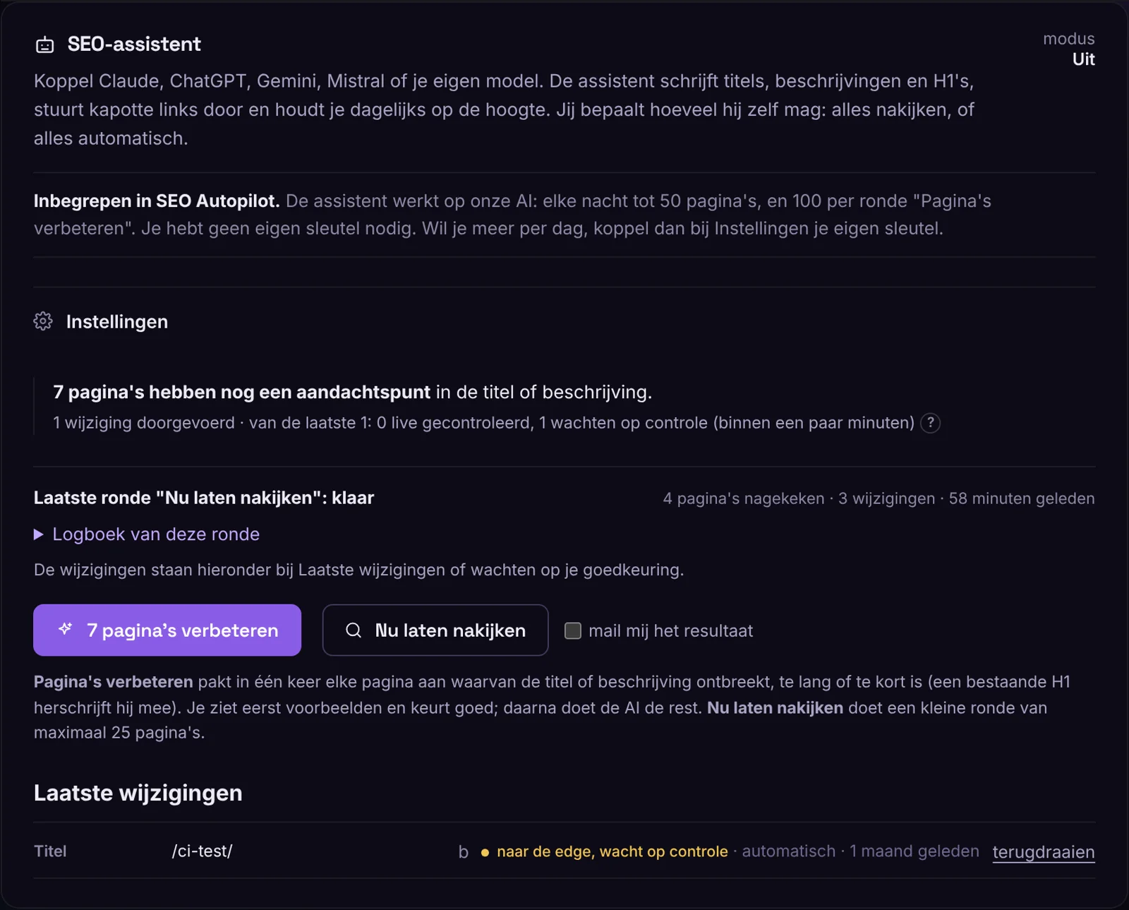 De instellingen van de SEO-assistent