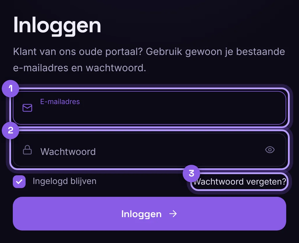Het inlogscherm van het Netslim-klantportaal