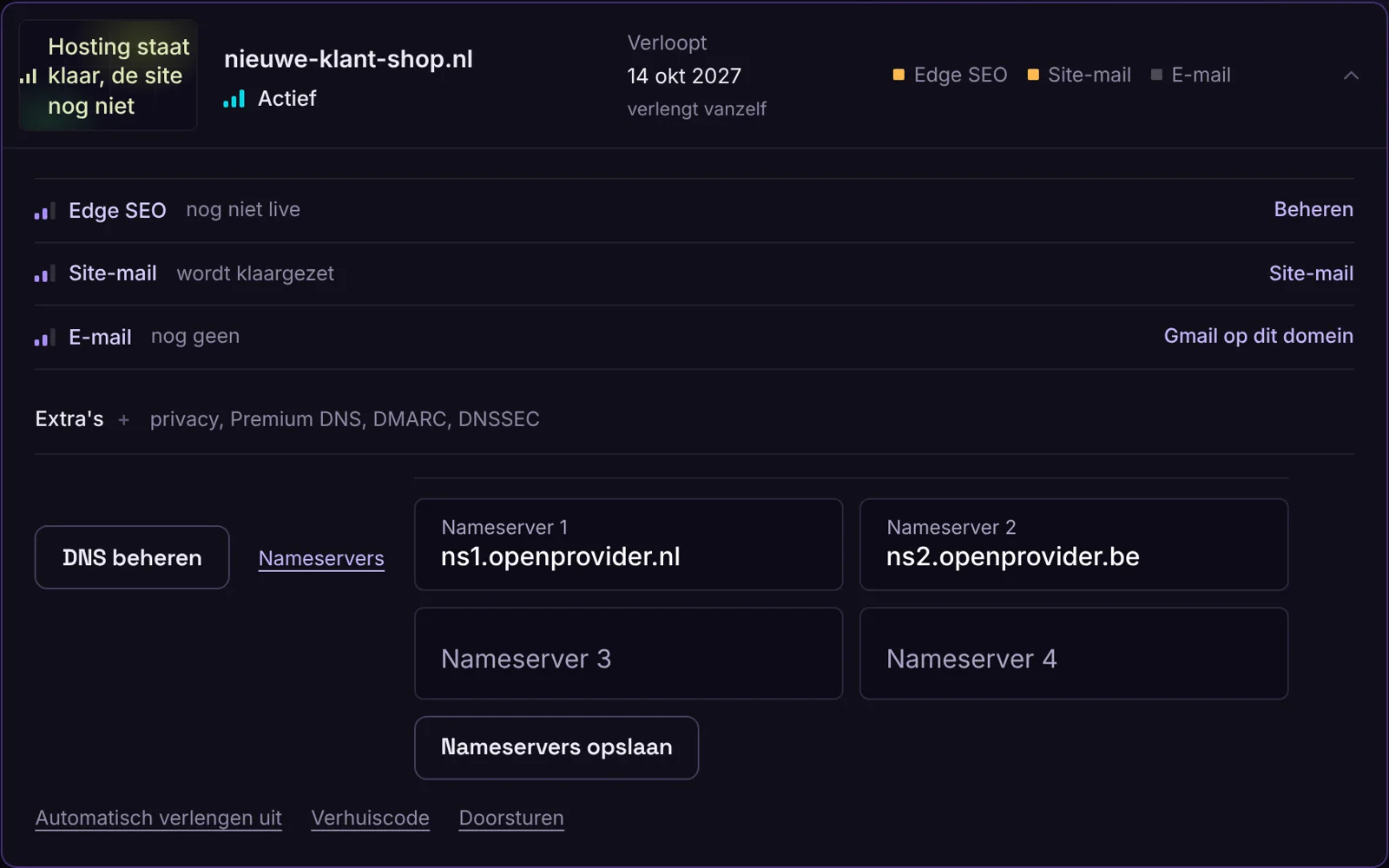 Nameservers van een domein in het klantportaal