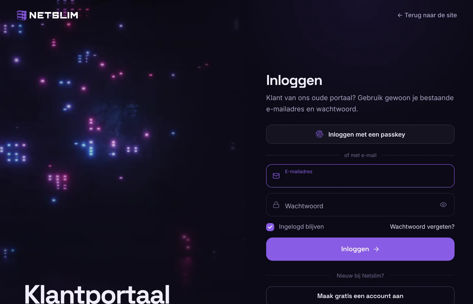 De inlogpagina met Inloggen met een passkey