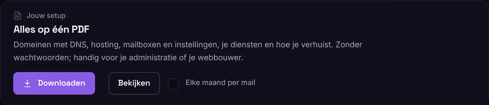 Het blok Jouw setup op het overzicht
