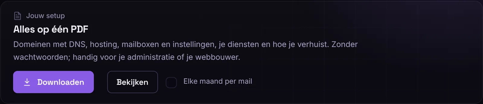 Het blok Jouw setup op het overzicht