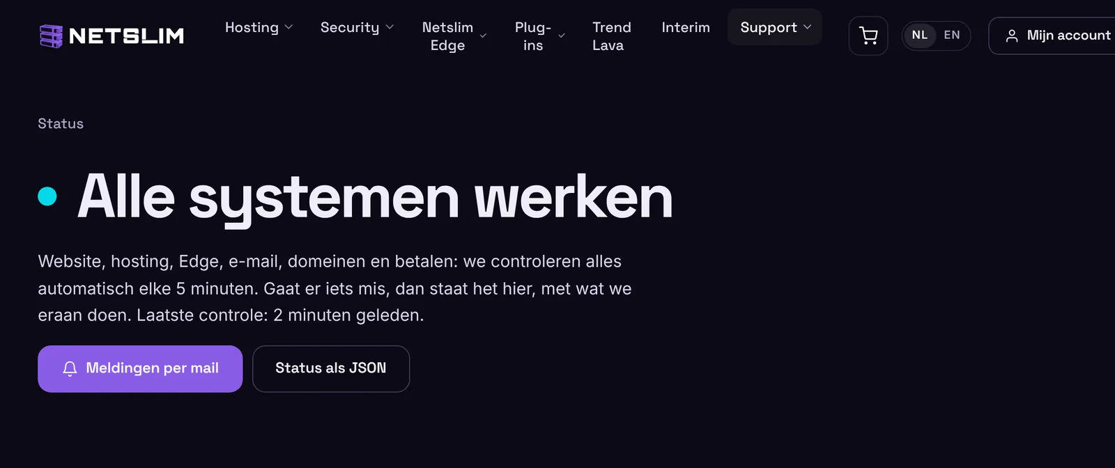 De statuspagina van Netslim