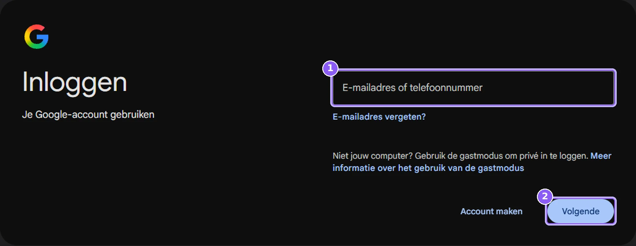 Anmelden bei Google