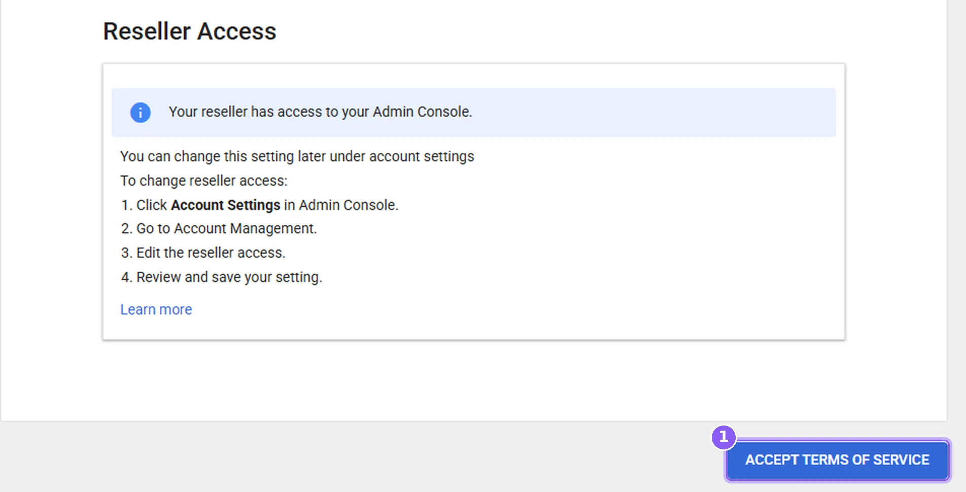 De knop Accept terms of service onderaan de voorwaarden