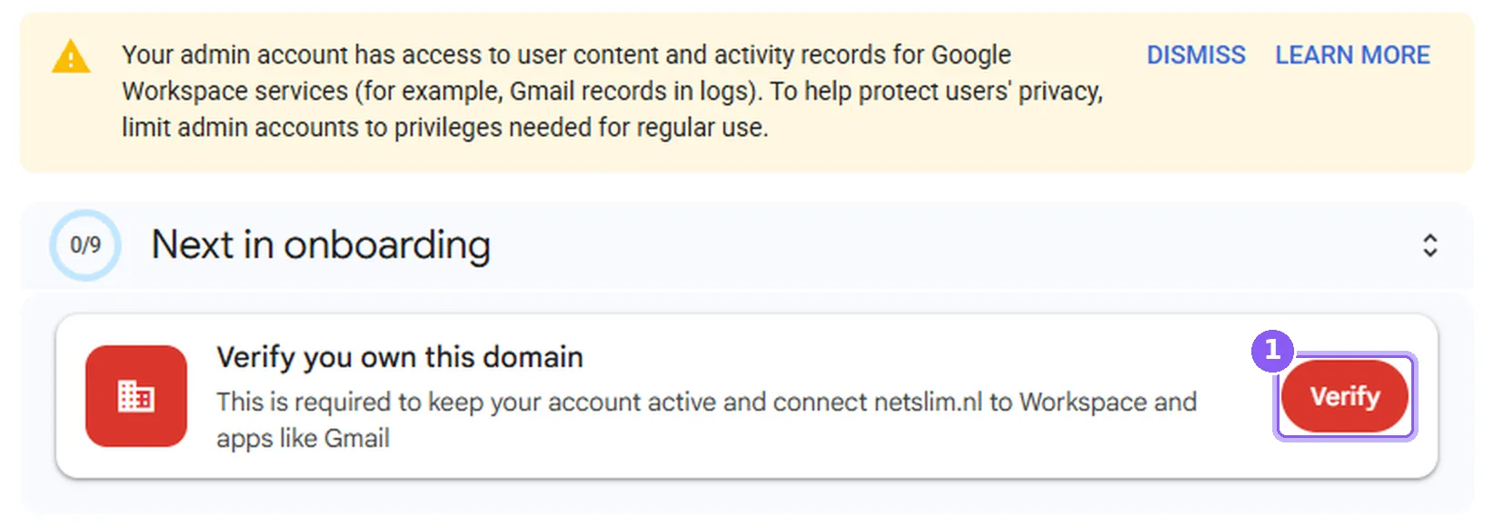 Verify you own this domain in Google Admin