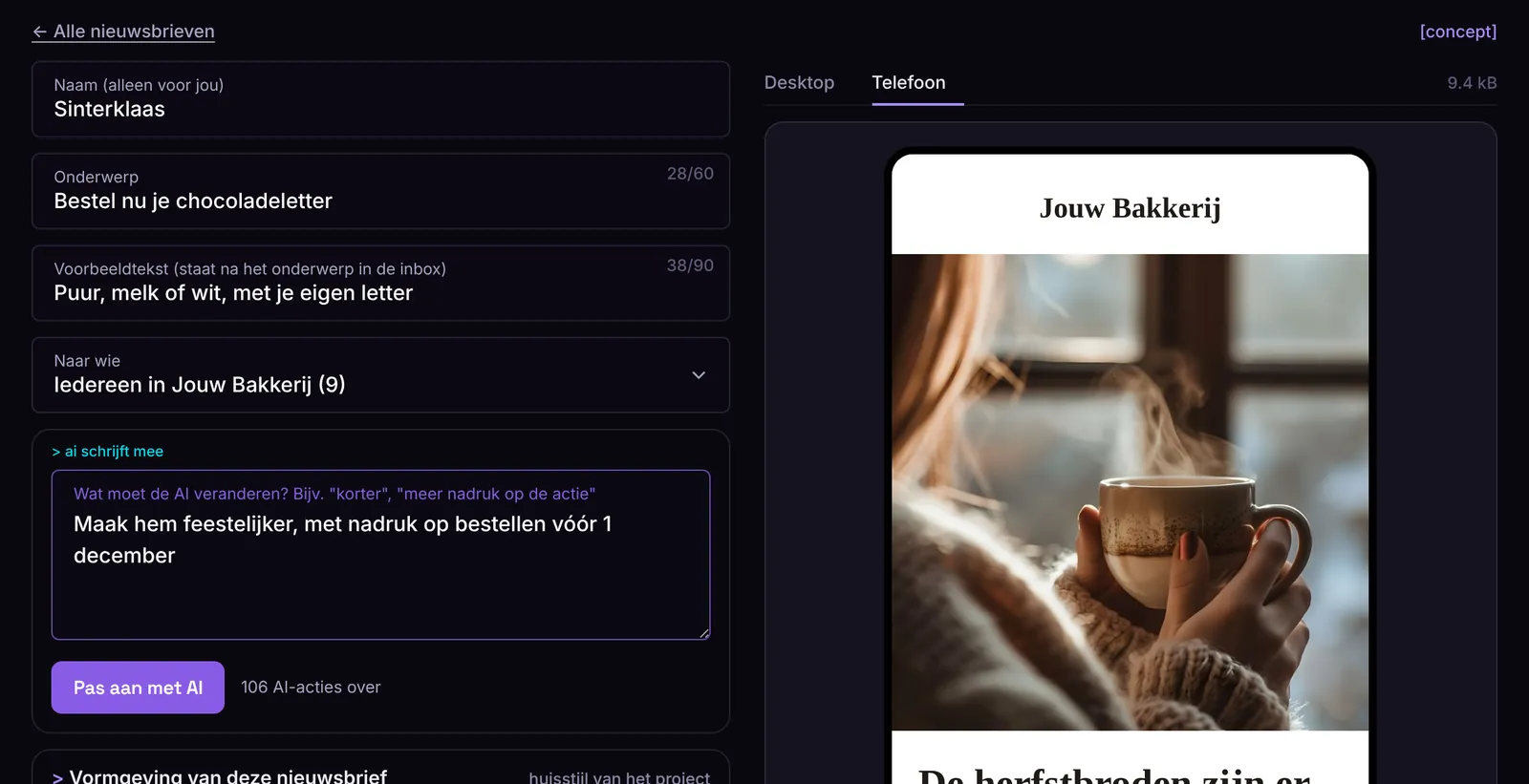 Screenshot of Mail Lava: The editor with AI